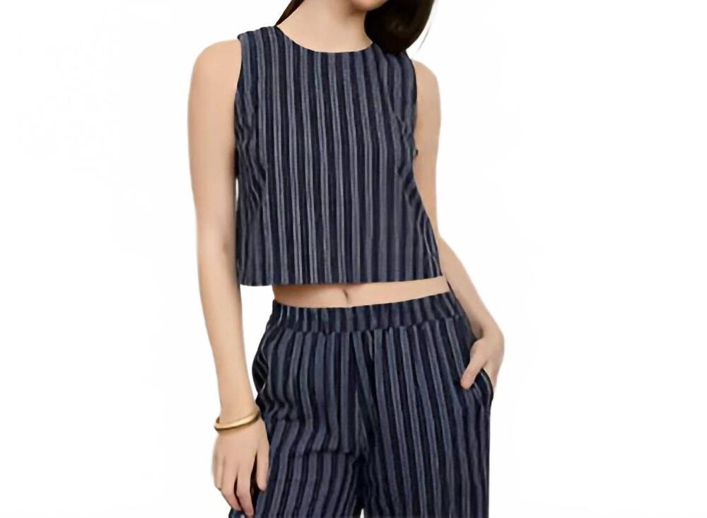 NEW MOON RIVER linen crop top in navy stripe